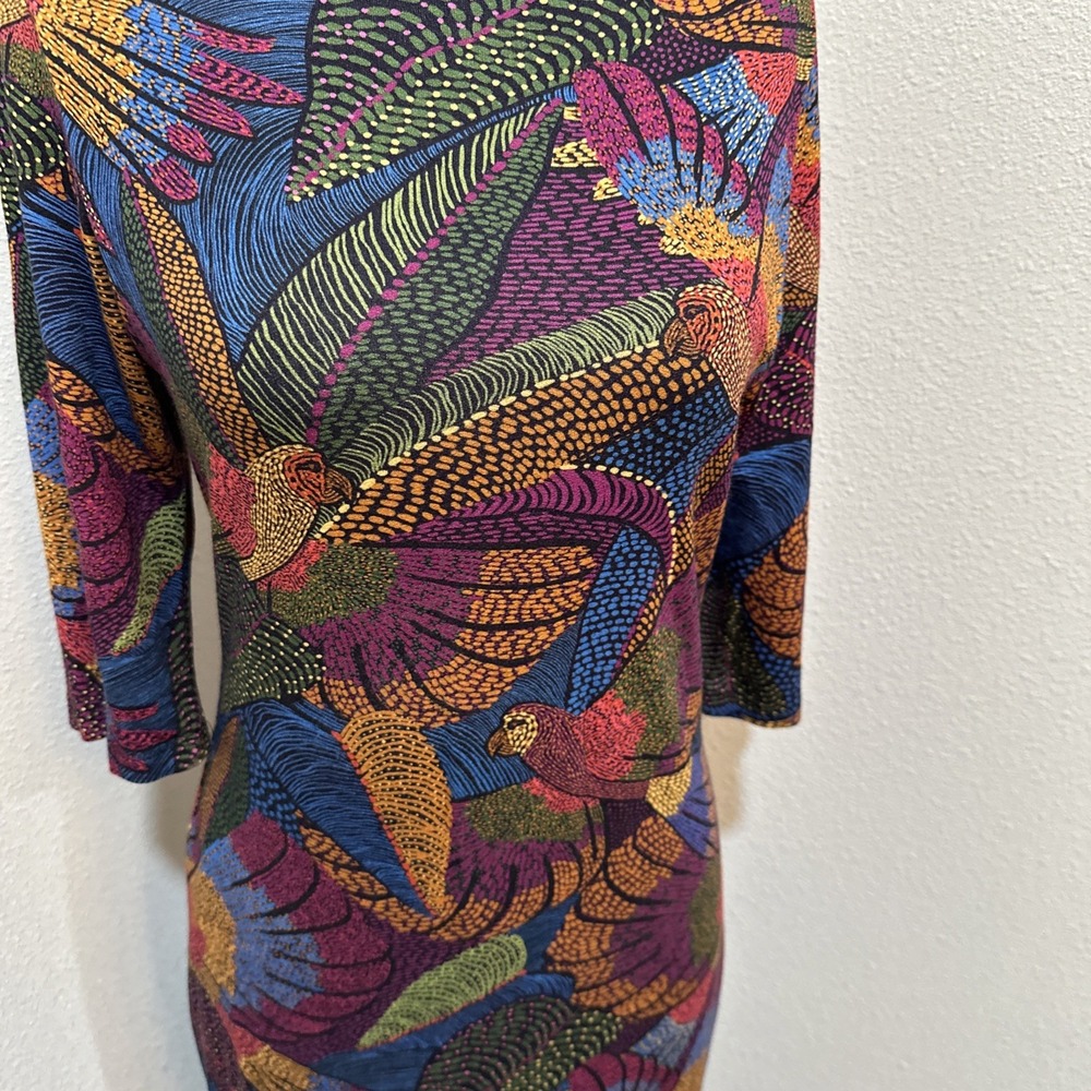 Farm Rio Women's Colorful Botanical Print 3/4 Sleeve Midi Dress Sz M - Picture 4 of 10